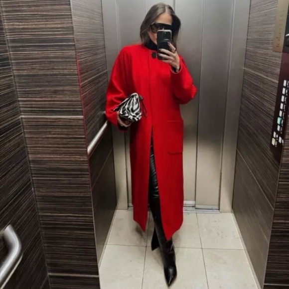 Zara manteco wool blend cape style coat red - Picture 3 of 16